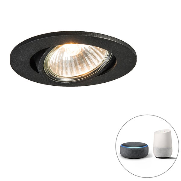 Schwenkbarer Einbaustrahler, rund, schwarz, kompatibel mit Smart Home Systemen.