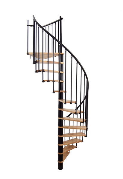 handyStairs Wendeltreppe „Cadance“ – 140 cm Durchmesser – Schwarzes Metall mit Buche