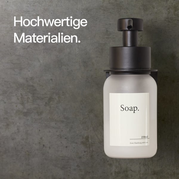 Designfabrik Hamburg Seifenspender mit Wandhalter ohne Bohren Schwarz | Frostglas 250ml