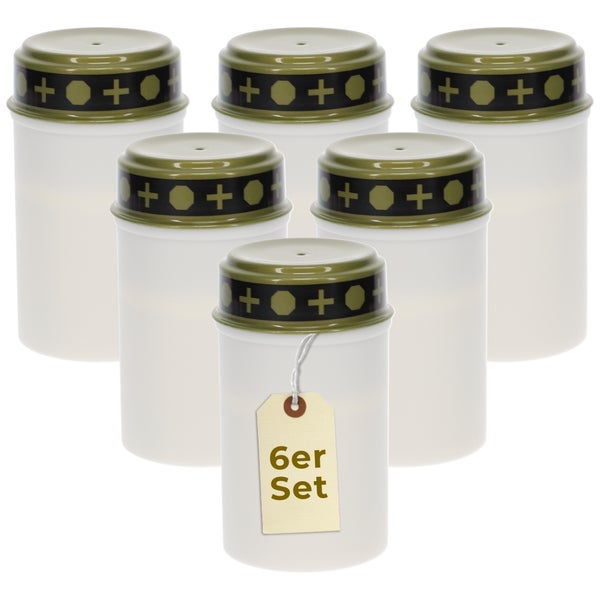 Grablicht 6er Set mit Kreuzdekor.