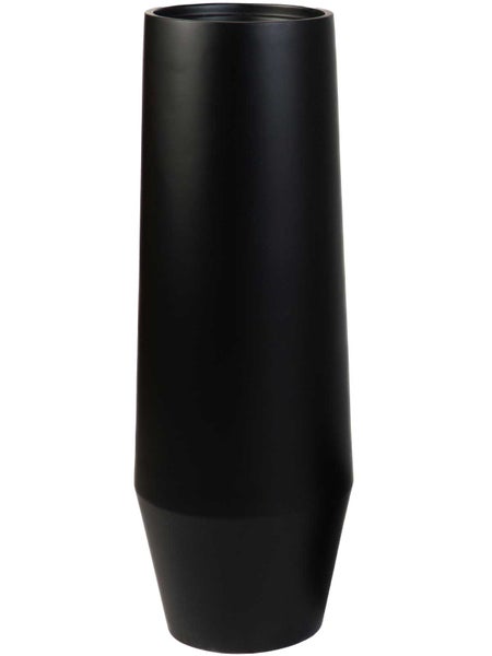 Hohe Bodenvase in Schwarz matt mit konischer Form für moderne Raumgestaltung.