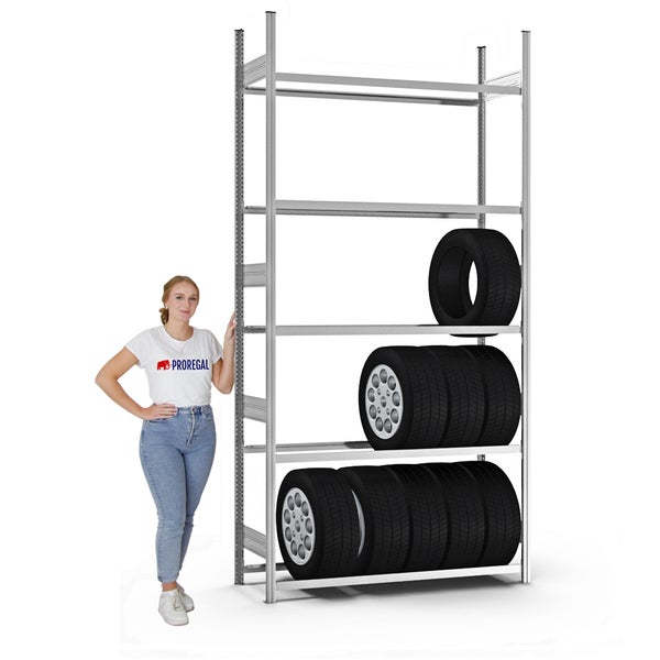 PROREGAL Reifenregal Stecksystem T-Profil Grundregal HxBxT 300 x 150 x 40 cm 5 Ebenen Fachlast 150 kg Verzinkt