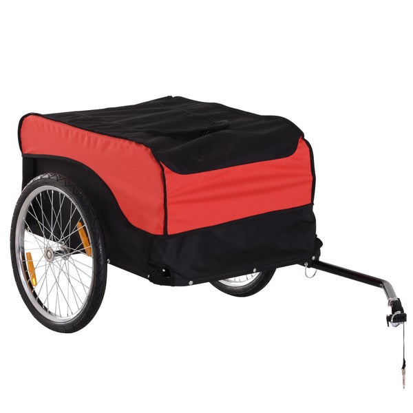 HOMCOM Fahrradanhänger, Lastenanhänger,  Belastbarkeit max. 40 kg, 130 x 77 x 65 cm, Stahl, Oxford, Rot-Schwarz