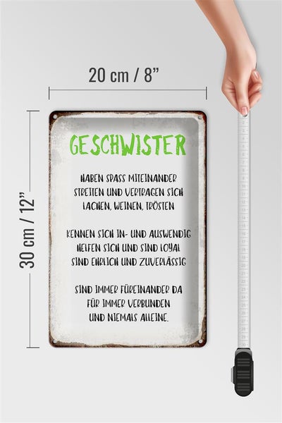 Blechschild Spruch 20x30cm Geschwister füreinander da