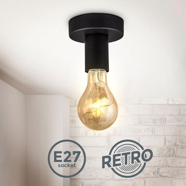 Deckenleuchte Ø10 cm - E27 Fassung, retro, 1-flammig, schwarz