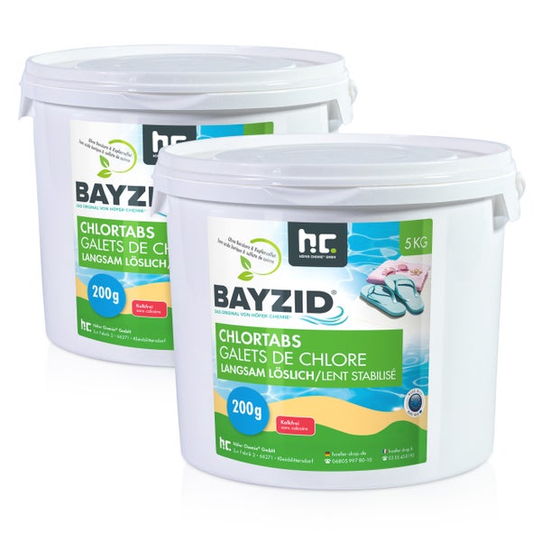 Zwei Eimer Bayzid Chlortabletten zur Poolpflege