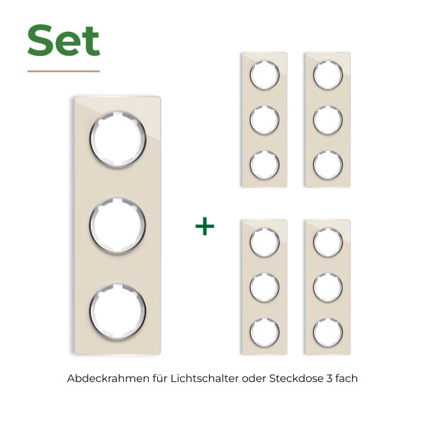 Set aus fuenf dreifachen Abdeckrahmen fuer Lichtschalter oder Steckdosen