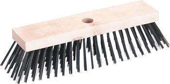 Besenkopf aus Holz mit dunklen Elaston-Borsten und Stielloch.