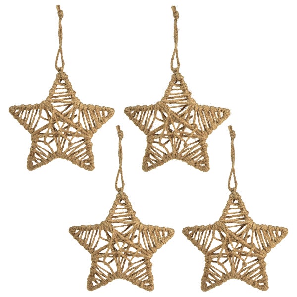 Vier Sterne aus Seil mit Aufhängung zur Dekoration