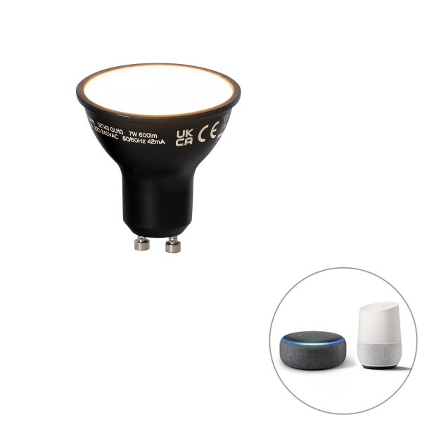LED-Reflektorlampe GU10, 7 Watt, 600 Lumen, schwarz, kompatibel mit Amazon Alexa und Google Assistant.