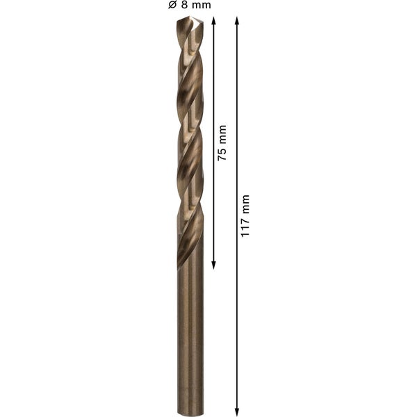 Metallbohrer mit Durchmesser acht Millimeter und Länge einhundertsiebzehn Millimeter