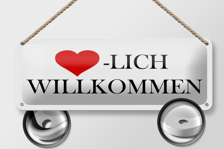 Blechschild Spruch 27x10 cm Herzlich Willkommen Herz Dekoration