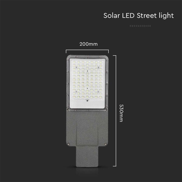 Solar LED Straßenleuchte mit den Maßen 200 mm x 530 mm.