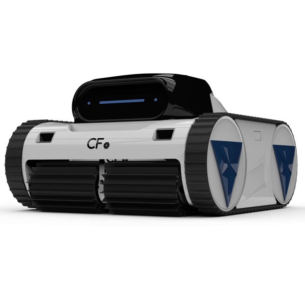 Automatischer Poolroboter mit Kettenantrieb und CF Logo.