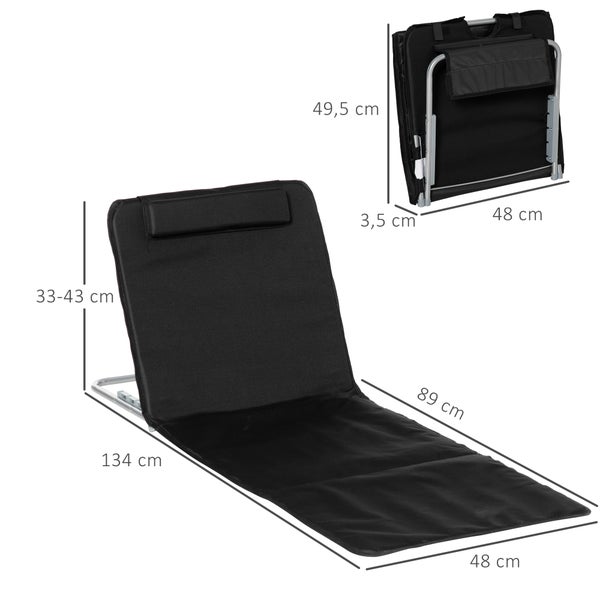 Outsunny Strandmatte, 5-stufige Höhenverstellbare Strandliege mit Tragetasche, 2er Set Faltbare Strandmatratze, 134 x 48 x 33-43 cm, Stahl, Schwarz