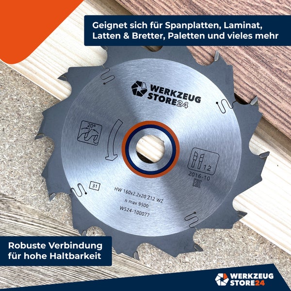 WS24 HM Kreissägeblatt Holz 160 x 2,2 x 20  WZ 12 - WS24-100077