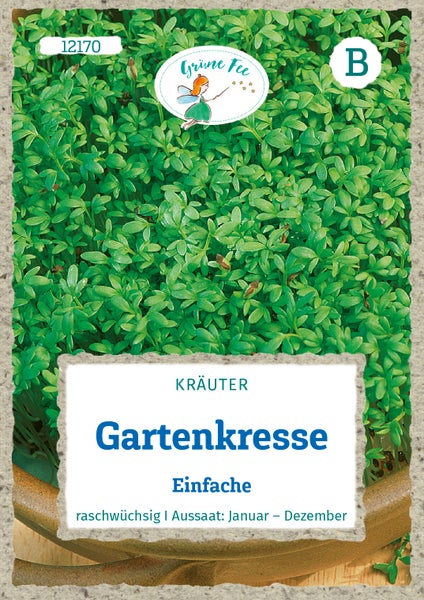 Grüne Fee Logo, Gartenkresse Einfache Kräutersamen, schnellwüchsig, Aussaat von Januar bis Dezember.