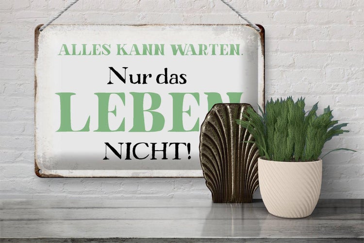 Blechschild Spruch 30x20cm alles kann warten Leben nicht