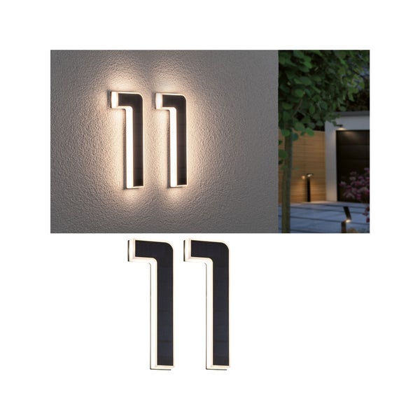 Set Solar LED Hausnummernleuchte inkl. wechselbarer Akku Nummer 11 3000K 2x6lm 2x0,2W Schwarz