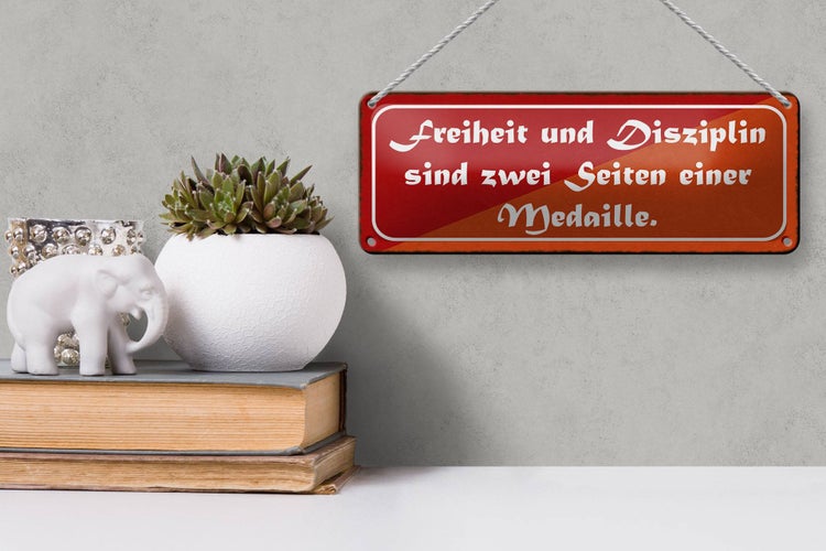 Blechschild Spruch 27x10cm Freiheit Disziplin zwei Seiten Dekoration