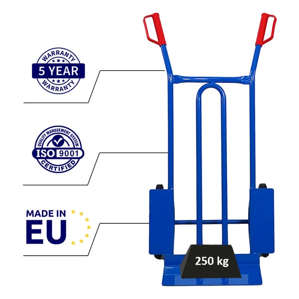 PROREGAL Treppensteiger RHINO XL Schaufel HxBxT 104x60x54cm Tragkraft 250kg 3x Vollgummiräder Blau Treppensackkarre, Transportkarre