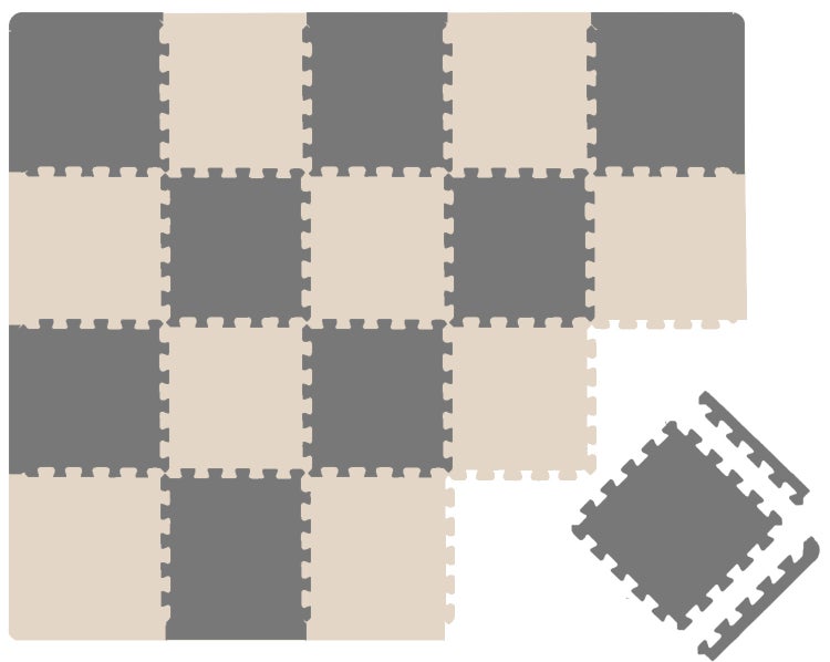 Set aus quadratischen Schaumstoff Puzzlemattenteilen für Bodenbelag mit ineinandergreifenden Kanten