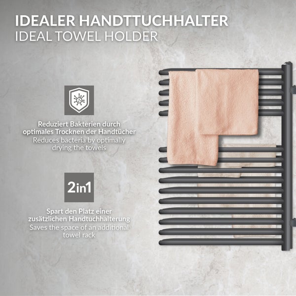ML-Design Elektrischer Badheizkörper 500x800 mm Anthrazit & Heizstab 300W, Design Heizkörper Designheizkörper Handtuchtrockner Handtuchwärmer Handtuchheizkörper Handtuchhalter Handtuchheizung Heizung
