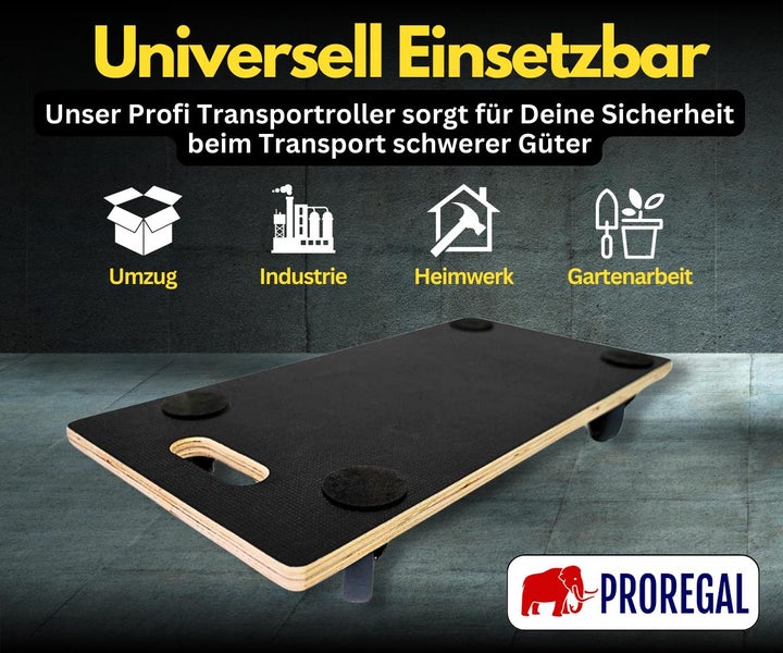 PROREGAL Mega Deal 8x Profi Transportroller mit 4 Rollen HxBxT 11,5 x 30 x 60 cm Traglast 200 kg Siebdruck Holzplatte Schwarz