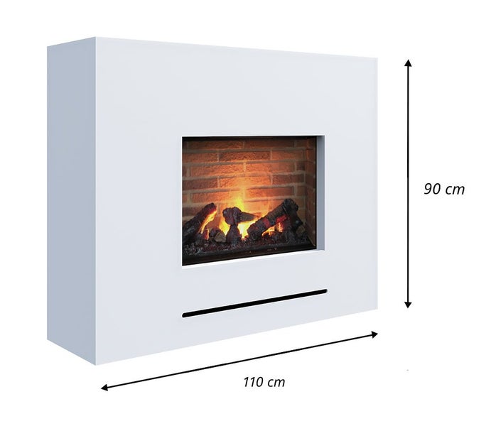 GLOW FIRE Elektrokamin 'Lessing' | Wasserdampf Kamin mit Heizung und Steinrückwand in weiß als Standkamin | HxBxT: 90x110x35 cm