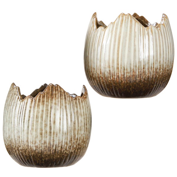 Zwei dekorative Pflanzgefäße mit gerippter Oberfläche