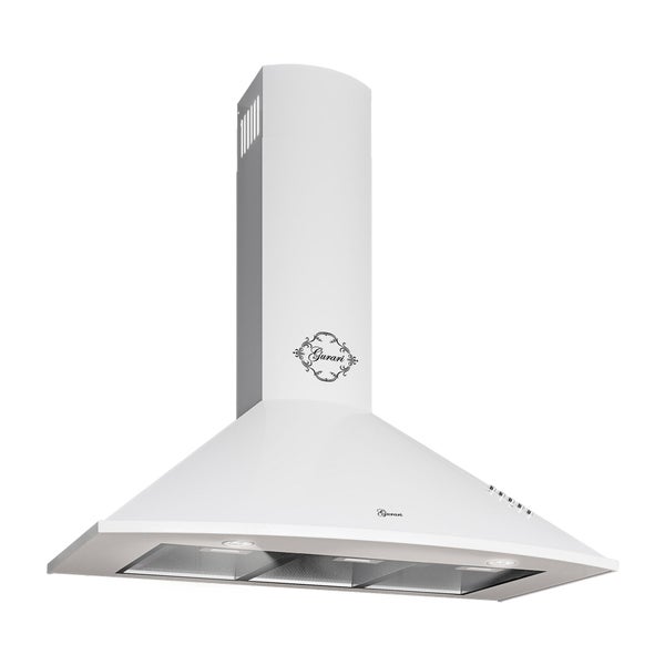Wandhaube Gurari im Landhausstil mit integrierter Beleuchtung und Metallfettfilter
