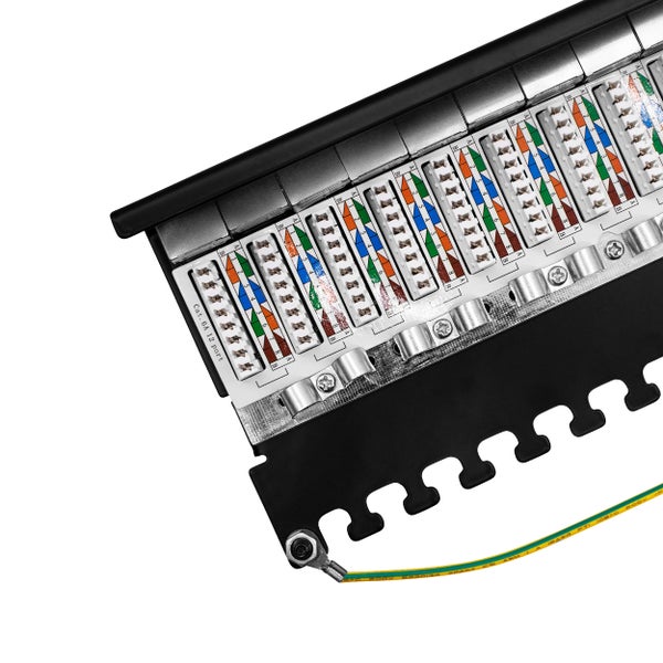 ProfiPatch Cat6a Patchpanel Patchfeld 12 Port Verteilerfeld für Keystone Module RJ45 Desktop und Wandmontage 1HE schwarz