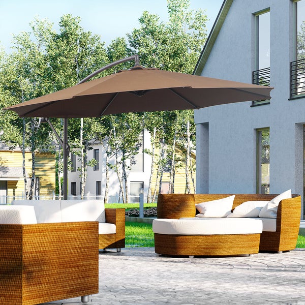 Outsunny Sonnenschirm Ampelschirm Kurbelschirm mit Handkurbel Rund, Stahlbogenstäbe und Stahl-Stehstäbe, Polyestergewebe, Kaffee, Ø3 x 2,5H m