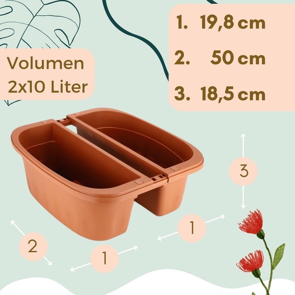 Blumenkasten Balkongeländer Beidseitig Balkon Blumenkasten Doppelseitig Balkonkasten mit Halterung Geländerkasten mit Wasserspeicher terracotta 50 cm