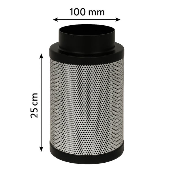 Aktivkohlefilter mit einer Größe von 25 cm und einem Durchmesser von 100 mm