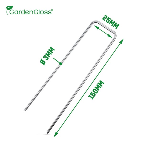 GardenGloss Anti-Rost Erdanker aus Stahl (250 Stück) - Stabile Heringe / Bodenanker für Unkrautvlies, Gartenvlies, Zaun & Camping - Metallheringe 150 MM Lang, 25 MM Breit, Ø 3 MM