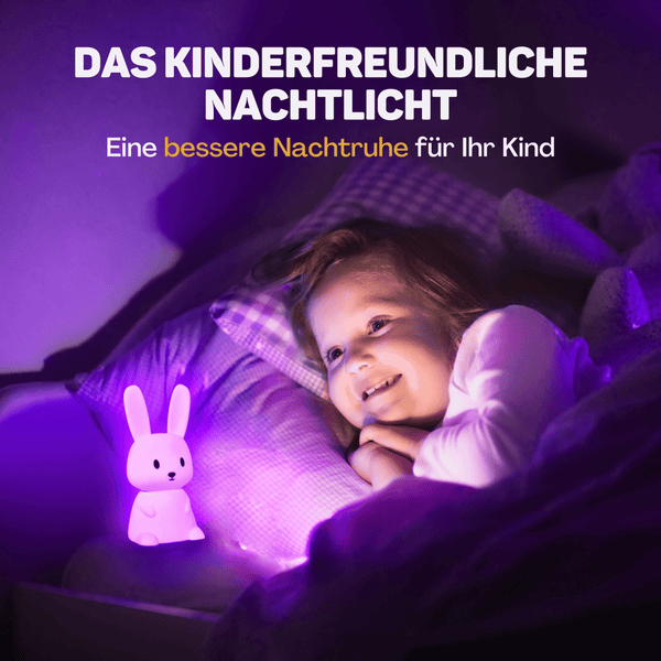 Vulpes Goods Nachtlicht  - Mit LED Licht und 8 Farben - Kinderlampe - Kaninchen - Nachttischlampe - USB - aufladbar  - Dimmer