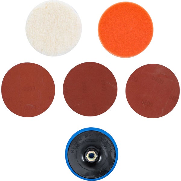 Polierset mit Schleifscheiben und Polieraufsatz, Durchmesser 125 Millimeter