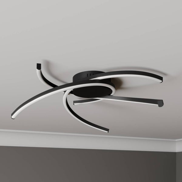 Lindby LED Deckenleuchte Katris dimmbar (Modern) in Schwarz aus Aluminium, - Lampe Deckenlampe Wohnzimmerleuchte