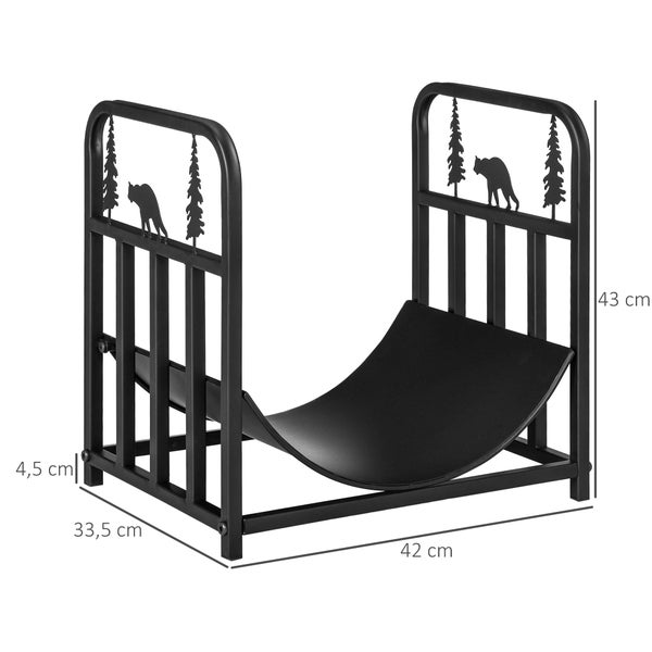 Outsunny Kaminholzregal, mit Griffe, für Outdoor, Indoor, bis 50 kg, 42 x 33,5 x 43 cm, Metall, Schwarz