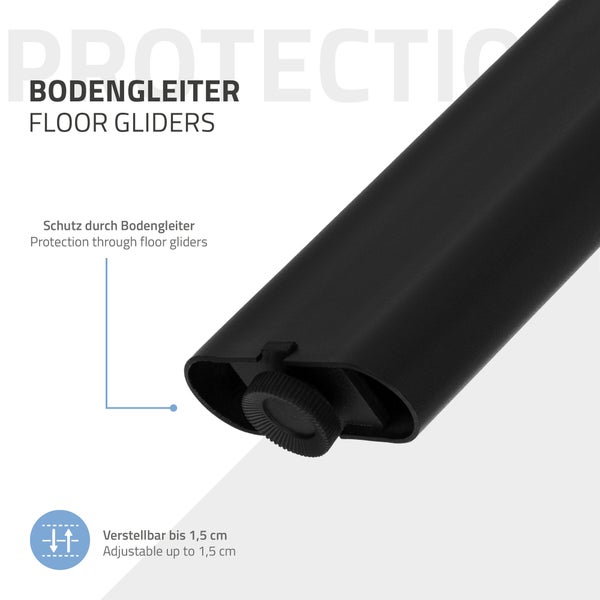 Bodengleiter für Möbelbeine zur Höhenverstellung bis 1,5 Zentimeter als Schutz für den Boden.