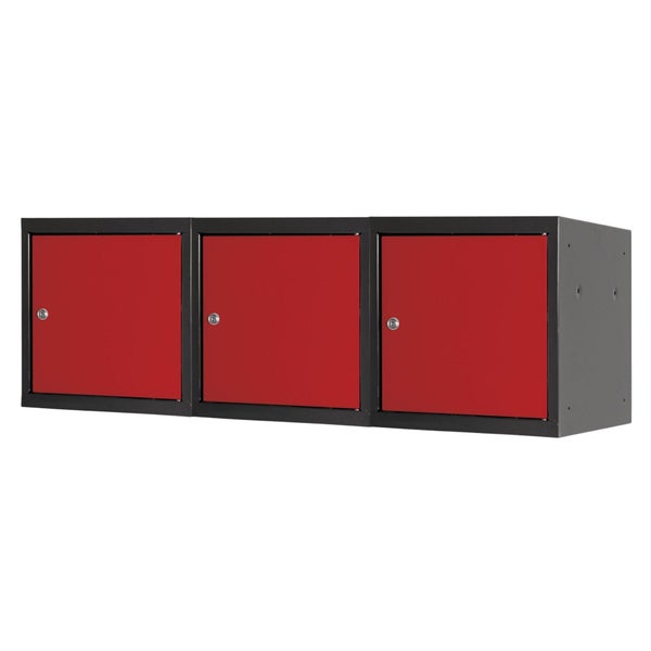 PROREGAL Mega Deal | 3x Schließfachwürfel Blocky mit Zylinderschloss + 2 Schlüssel | HxBxT 40x40x40cm | Anthrazit/Verkehrsrot | Tresor, Schließfach