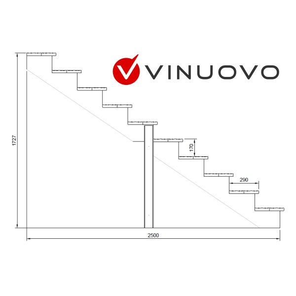 Zeichnung einer Treppe mit Maßangaben und Vinuovo Logo