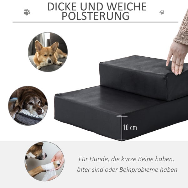 PawHut Haustiertreppe Tierunterlage 2 Stufen Klappbar Hundetreppe Treppe Unterlage für Katzen und Hunde Schwarz L45 x B39 x H20 cm