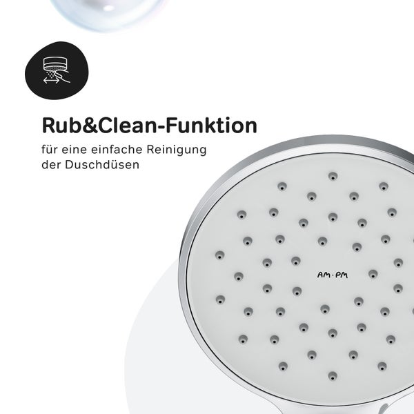 Duschkopf mit Rub and Clean Funktion zur einfachen Reinigung der Anti Kalk Düsen