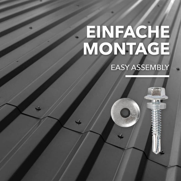 FLOORDIREKT Trapezblech - 115 x 45 cm - Profilblech - Stärke 0.25 mm - 15er-Set - inkl. Schrauben - 7,7 m² - Schwarz