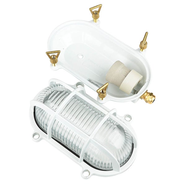 Ovale Aussenleuchte mit Schutzgitter, geöffnet dargestellt