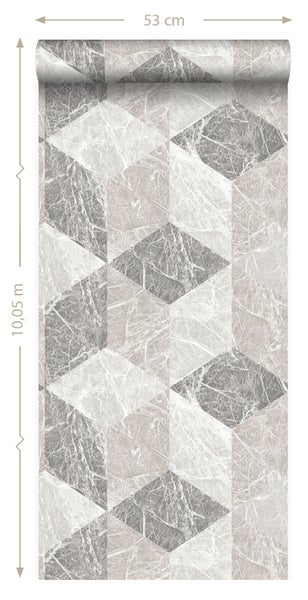 Tapetenrolle mit geometrischem Marmormuster, 53 cm breit und 10,05 m lang