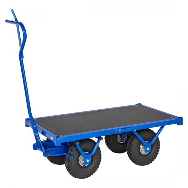 Blauer Plattformwagen mit vier Rädern und Griff
