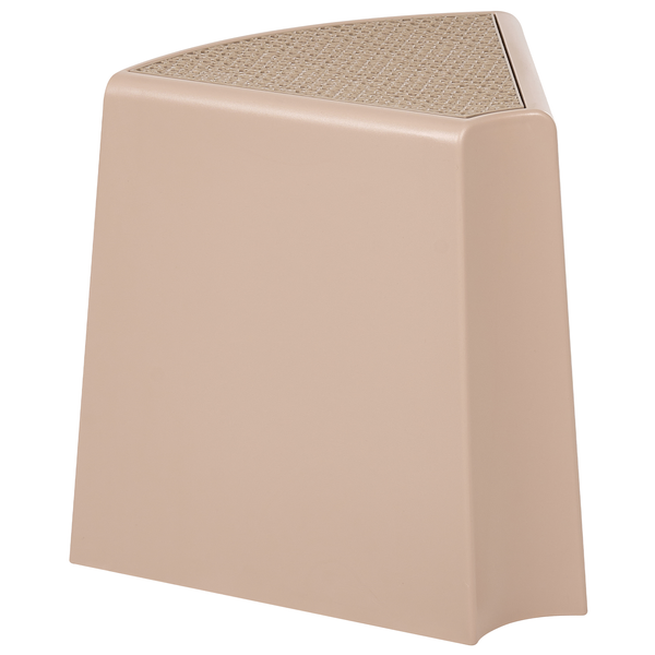 Dreieckiger Badhocker aus Kunststoff in Beige mit strukturierter Sitzfläche.